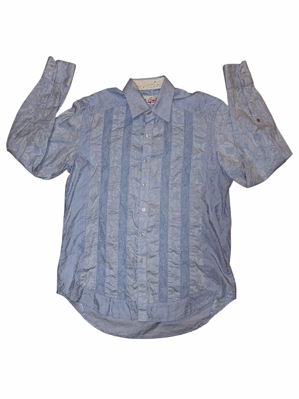 Robert Graham Shirt Men’s M Blue Floral Stripe Button Up Long Sleeve Flip Cuff